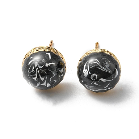 Enamel Half Round Stud Earrings EJEW-P229-01G-01-1