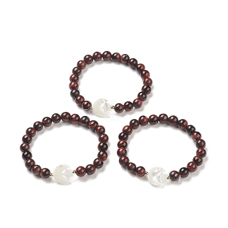 Dyed & Heated Natural Red Tiger Eye & Synthetic Hematite Stretch Bracelet BJEW-M236-01P-1