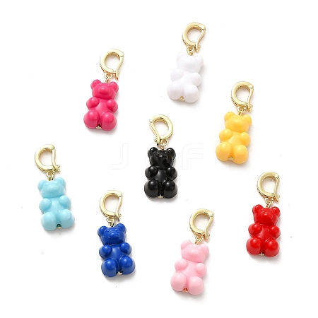 Plastic Bear Dangle Hoop Earrings with Clear Cubic Zirconia EJEW-C054-06G-1