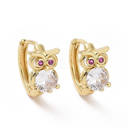 Purple Cubic Zirconia Owl Hoop Earrings EJEW-I280-06G-1