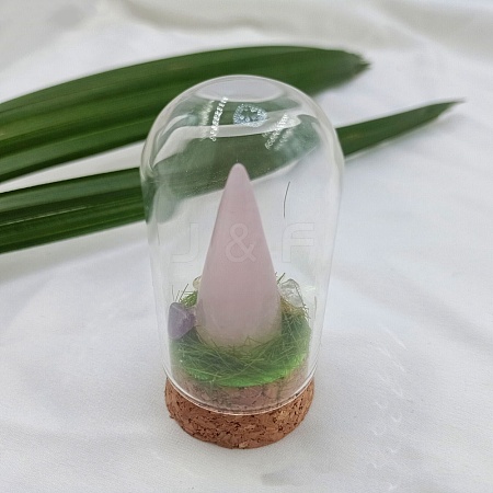 Natural Rose Quartz Cone Display Decoration with Glass Dome Cloche Cover PW-WGA23BB-02-1