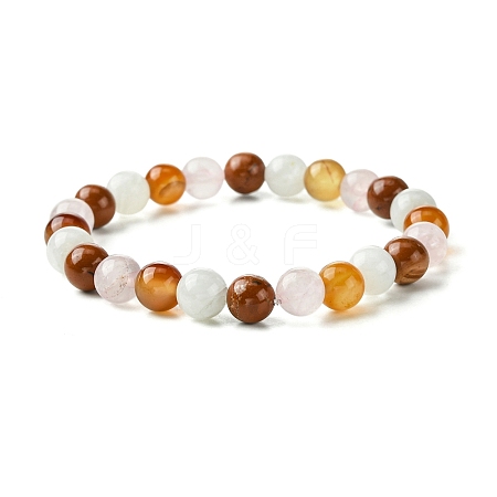 Natural Carnelian & Rose Quartz & Carnelian & Rainbow Moonstone Round Beaded Stretch Bracelets BJEW-JB10910-02-1