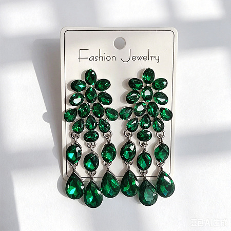 Alloy Rhinestone Flower Teardrop Stud Dangle Earrings for Women WGA45C1-01-1