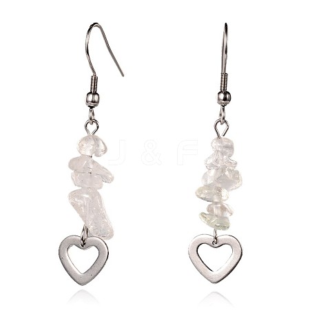Heart Natural Crystal Dangle Earrings EJEW-JE01886-01-1