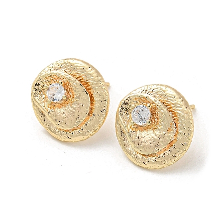 Brass with Glass Twist Flat Round Stud Earrings Findings KK-K351-20G-1
