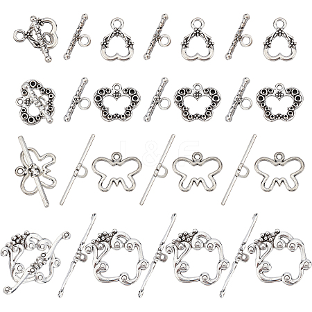 SUNNYCLUE 32Sets 4 Style Tibetan Style Alloy Toggle Clasps FIND-SC0002-72-1