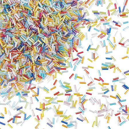 3000Pcs Transparent Colours Rainbow Glass Bugle Beads GLAA-PA0001-84-1