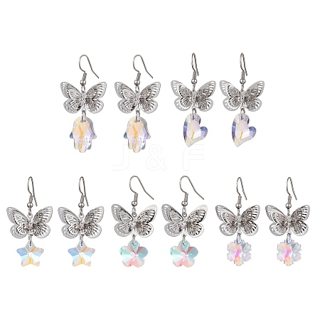 Filigree 3D Butterfly Platinum Brass Dangle Earrings EJEW-JE05676-1