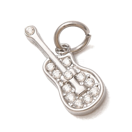 304 Stainless Steel Micro Pave Clear Cubic Zirconia Charms CU-CBAB6EC-21P-1