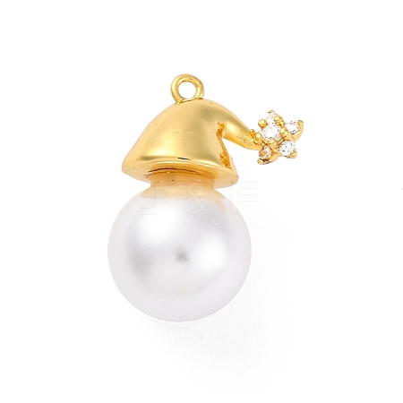 Rack Plating Brass with Cubic Zirconia Pendants and ABS Imitation Pearls Pendants KK-Q010-09G-1