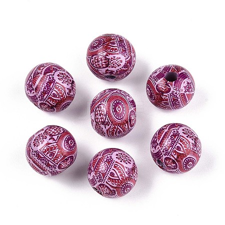 Bohemian Style Printed Schima Wood Beads WOOD-T032-31E-1