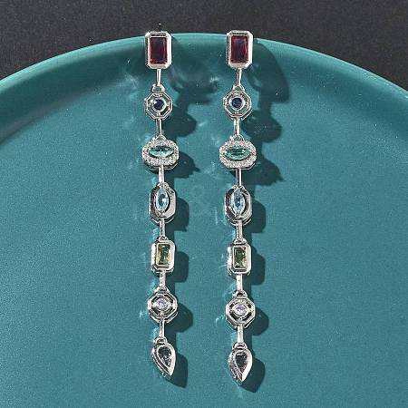 Rectangle with Teardrop Brass Micro Pave Cubic Zirconia Dangle Stud Earrings EJEW-G452-10P-1