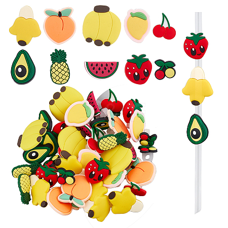 Olycraft 50Pcs 10 Style Fruit Theme PVC Straw Toppers FIND-OC0003-01-1