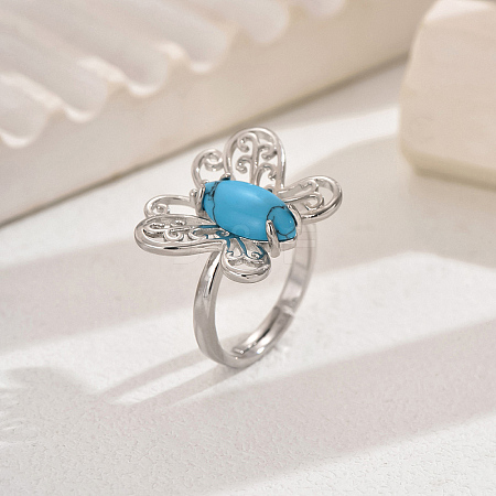 Simple Butterfly Synthetic Turquoise Adjustable Ring UP5145-4-1