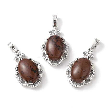 Natural Mahogany Obsidian Oval Pendants G-NH0025-15P-22-1