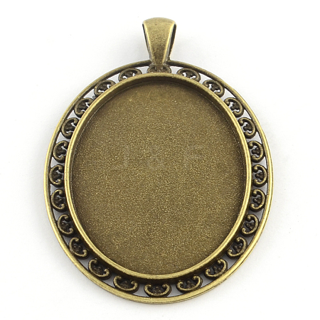 Tibetan Style Oval Alloy Big Pendant Cabochon Settings TIBEP-Q051-20AB-NR-1