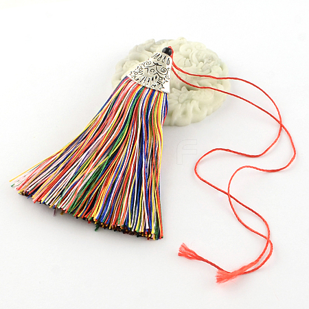 Polyester Tassel Pendant Decorations with Antique Silver CCB Plastic Findings AJEW-R054-03-1