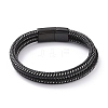 Black Microfiber Braided Cord Double-strand Bracelet with 304 Stainless Steel Magnetic Clasps BJEW-P275-18-2