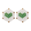 3 Pairs 3 Color Glass Seed Braided Hexagon with Heart Stud Earrings EJEW-MZ00009-4