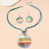 Boho Printed Natural Shell Graffiti Flat Round Pendant Earrings & Necklaces Set FS-WG2A623-05-1