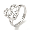 Heart with Letter Rack Plating Brass Micro Pave Cubic Zirconia Adjustable Rings for Women RJEW-I105-06P-L-1