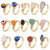14Pcs 14 Styles 304 Stainless Steel & Gemstone Chip & Evil Eye Resin Finger Rings NJEW-WR00011-1
