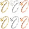 CHGCRAFT 6Pcs 3 Colors Brass Micro Pave Cubic Zirconia Open Cuff Finger Ring Settings FIND-CA0004-68-1