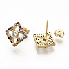 Brass Micro Pave Colorful Cubic Zirconia Stud Earrings EJEW-S208-020-1