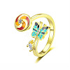 Butterfly & Windmill Enamel Rotatable Cuff Rings for Women RJEW-R005-10G-4