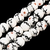 Handmade Flower Printed Porcelain Ceramic Beads Strands PORC-M006-8mm-02-1