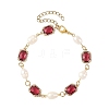 Natural Cultured Freshwater Pearl & Brass Glass Link Chains Bracelets for Women BJEW-JB14214-4