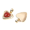 Brass Pave Natural Carnelian(Dyed & Heated) Heart Charms KK-U043-51G-04-2