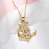 Brass Micro Pave Clear Cubic Zirconia Anchor Snake Pendant Necklaces NJEW-S438-02J-G-2