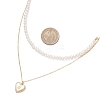 Natural Cultured Freshwater Pearl Potato Beaded Brass Heart with Letter Pendant Double Layer Necklaces NJEW-JN05392-03-3