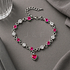2Pcs 2 Colors Heart Alloy Rhinestone Charms Bracelets BJEW-HY0001-06-4