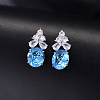 Brass Pave Cubic Zirconia Oval with Flower Stud Earrings for Women ML2840-2-1