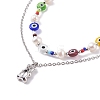 2Pcs 2 Style Natural Pearl & Evil Eye Beaded Necklaces with Bear Pendant for Women NJEW-TA00019-5