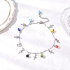 Handmade Evil Eye Lampwork & 304 Stainless Steel Cross Tassel Bar Link Chain Anklets for Women AJEW-AN00741-01-1