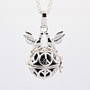 Brass Pregnancy Chime Ball Pigeon Peace Sign Cage Pendant Necklaces X-NJEW-F053-07S-08-1