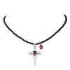 Alloy Enamel Gothic Cross and Red Teardrop Pendant Faceted Rondelle Glass Beaded Necklaces NJEW-JN05827-2
