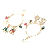 Brass Glass Christmas Tree Dangle Earrings EJEW-TA00666-2