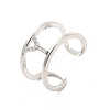 Clear Cubic Zirconia Initial Letter Open Cuff Ring RJEW-A012-01P-Y-2