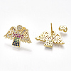 Brass Cubic Zirconia Stud Earrings EJEW-S201-116-2