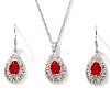 Brass Glass Teardrop Dangle Earrings & Pendant Necklaces Sets for Women PL9386-7-2
