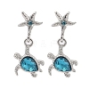 Starfish with Turtle Alloy Rhinestone Dangle Stud Earrings EJEW-A112-02P-2