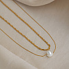 304 Stainless Steel Double Layer Necklaces with White Round Faux Pearl Pendants for Women KQ2558-2