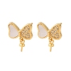 Brass Micro Pave Cubic Zirconia Shell Stud Earrings Findings KK-D363-07G-1
