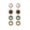 Glass Rectangle Beaded Long Dangle Stud Earrings with Imitation Pearl EJEW-TA00141-01-1
