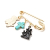 Halloween Castle & Crow Alloy Enamel Charm Safety Pin with Synthetic Turquoise Cross JEWB-BR00069-04-3