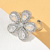 Flower Brass Micro Pave Cubic Zirconia Cuff Rings for Women RJEW-A069-14P-03-3